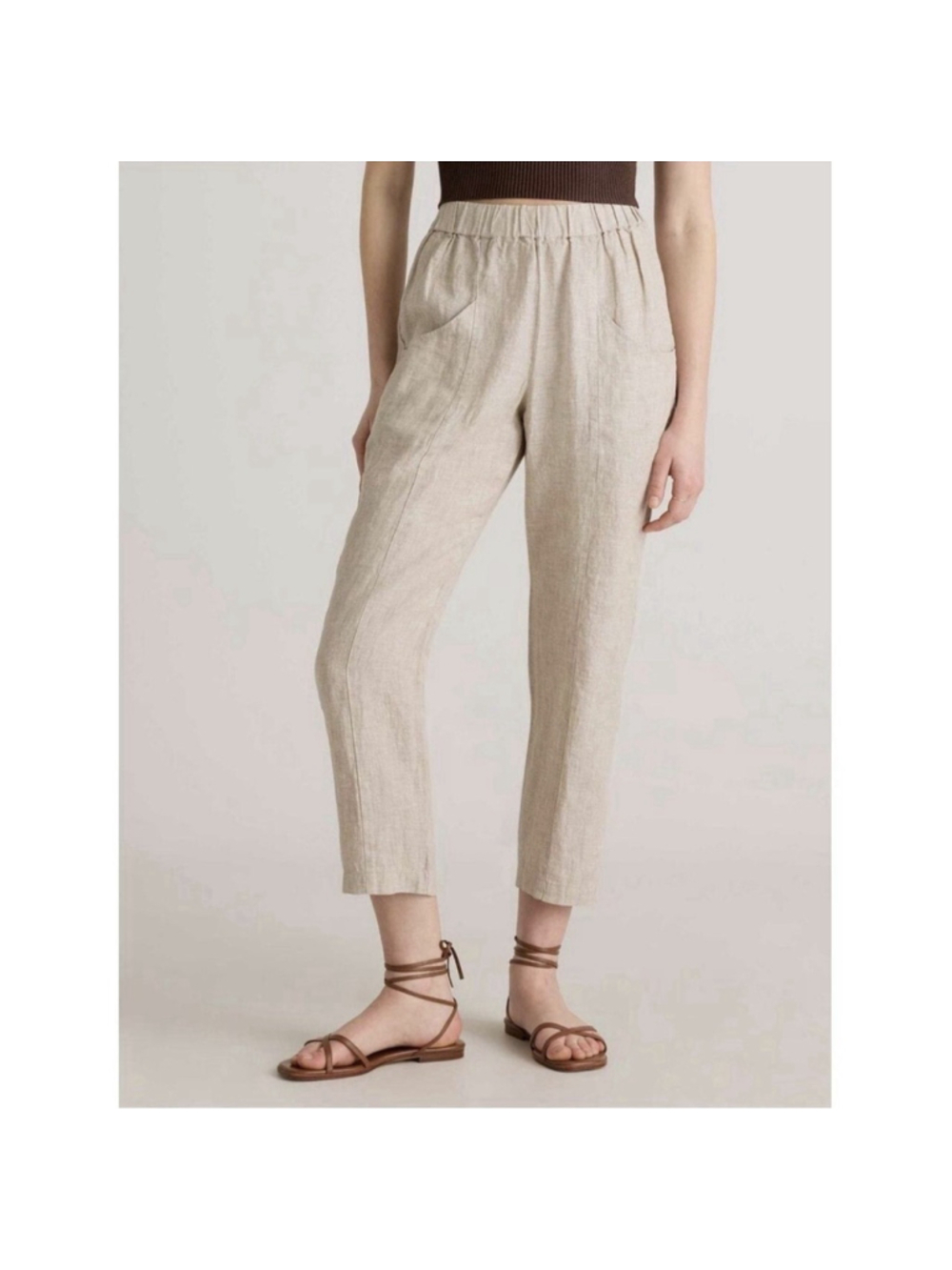 Quince Tapered Ankle Pant Womens Small Flax Beige 100% European Linen Pull On